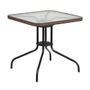 MoTak M226 28" Square Patio Table w/ (4) Brown Rattan Arm Chairs - Glass Top, Black Powder Coated Metal Base thumbnail 3