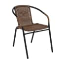 MoTak M226 28" Square Patio Table w/ (4) Brown Rattan Arm Chairs - Glass Top, Black Powder Coated Metal Base thumbnail 4