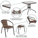 MoTak M226 28" Square Patio Table w/ (4) Brown Rattan Arm Chairs - Glass Top, Black Powder Coated Metal Base thumbnail 6