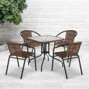 MoTak M226 28" Square Patio Table w/ (4) Brown Rattan Arm Chairs - Glass Top, Black Powder Coated Metal Base thumbnail 9