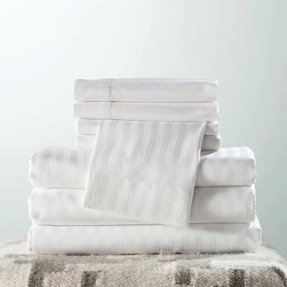 Benessere Luxury 300 Thread Count 100% Long-Staple Combed Ring-Spun Cotton Tone-on-Tone Stripe Flat Sheet 94"x120" Queen thumbnail 3