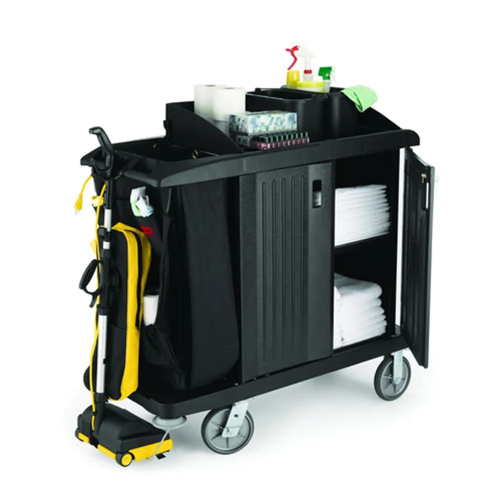 Rubbermaid Commercial Products Executive Series Traditional Compact Housekeeping Cart with Doors, Black