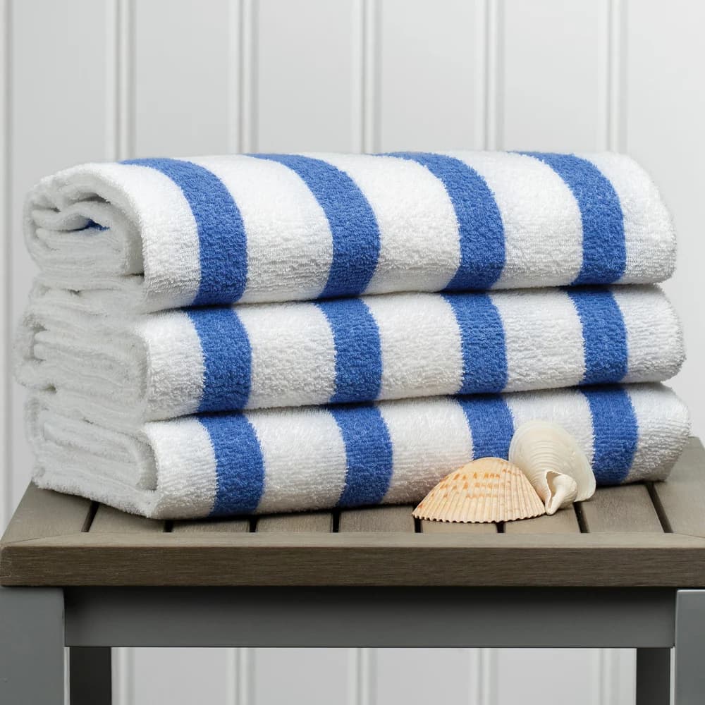 Registry Cabana Stripe Pool Towel, 30" x 60", White/Blue, 9 Lbs/Dz thumbnail 2