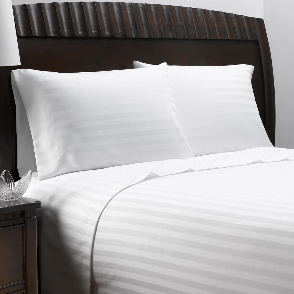 Martex Limited T250 Deep Pocket Fitted Sheet, Queen 60"x80"x14" 2 cm Tone-On-Tone Stripe, White