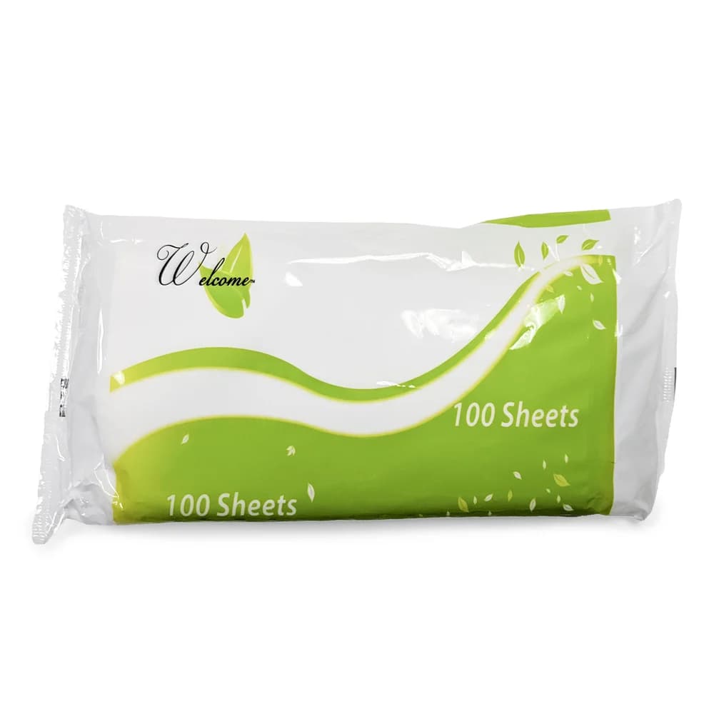 Welcome Facial Tissue, 2-Ply, Flat Poly Bag, 7.8" x 7.8", 100 Sheet, 30 Packs/Case