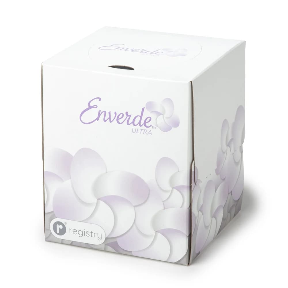 Enverde Ultra 2-Ply 100% Virgin Fiber Facial Tissue, Cube Box, 36/Case