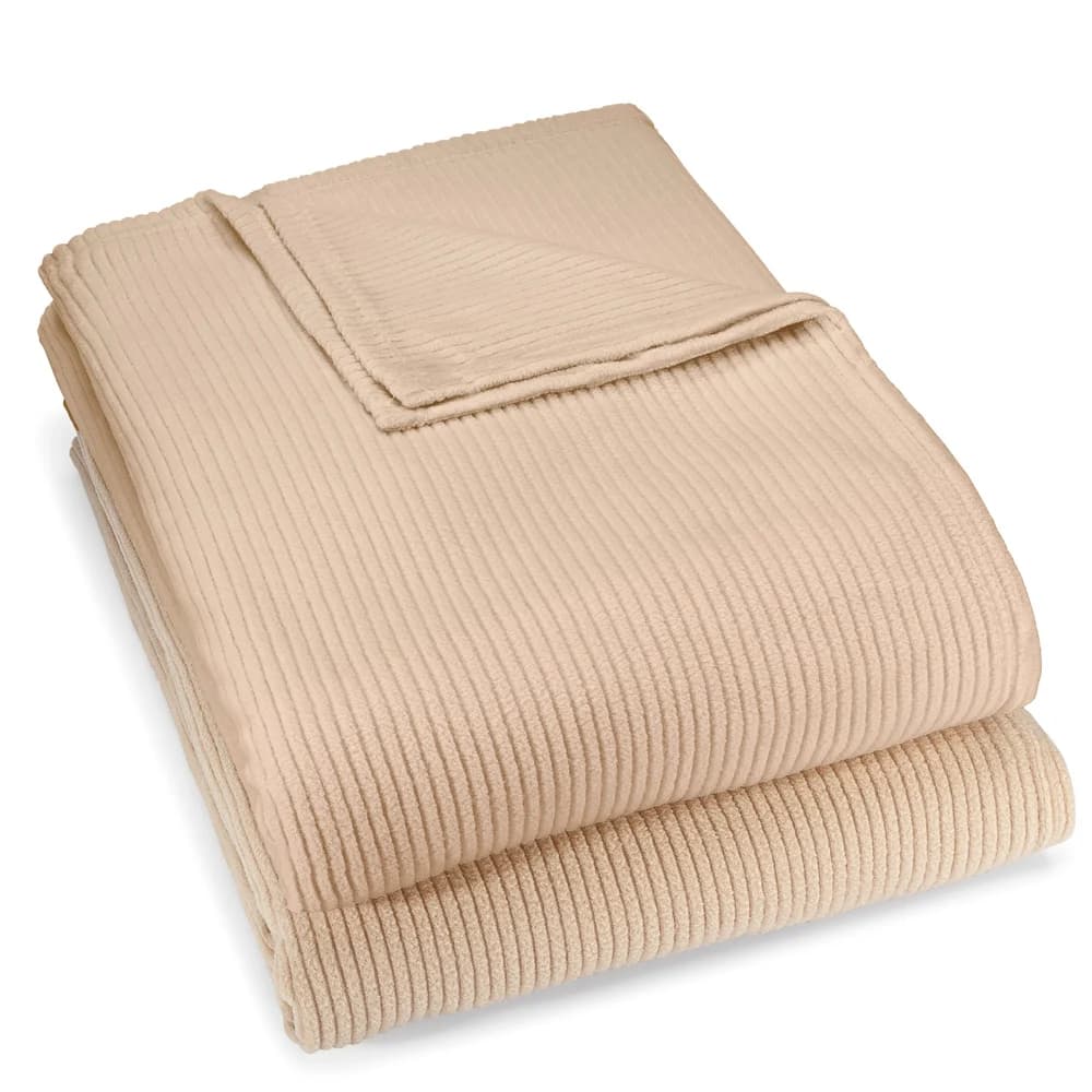 Registry Ribbed Polar Fleece Blanket, King, 108" x 90", Tan thumbnail 3