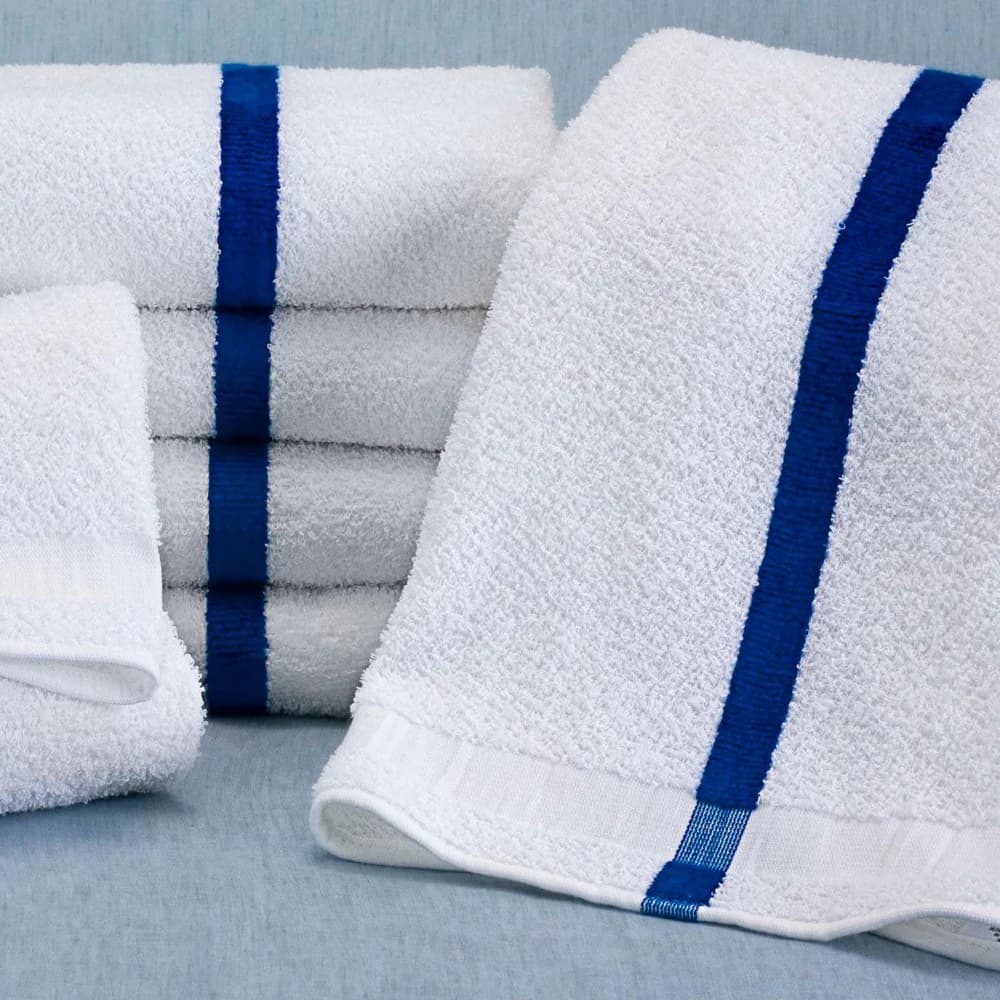 Martex Pool Towel, 20" x 40", 5.5lb/Dz white with Blue Center Stripe