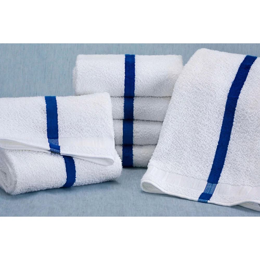 Martex Pool Towel, 20" x 40", 5.5lb/Dz white with Blue Center Stripe thumbnail 2