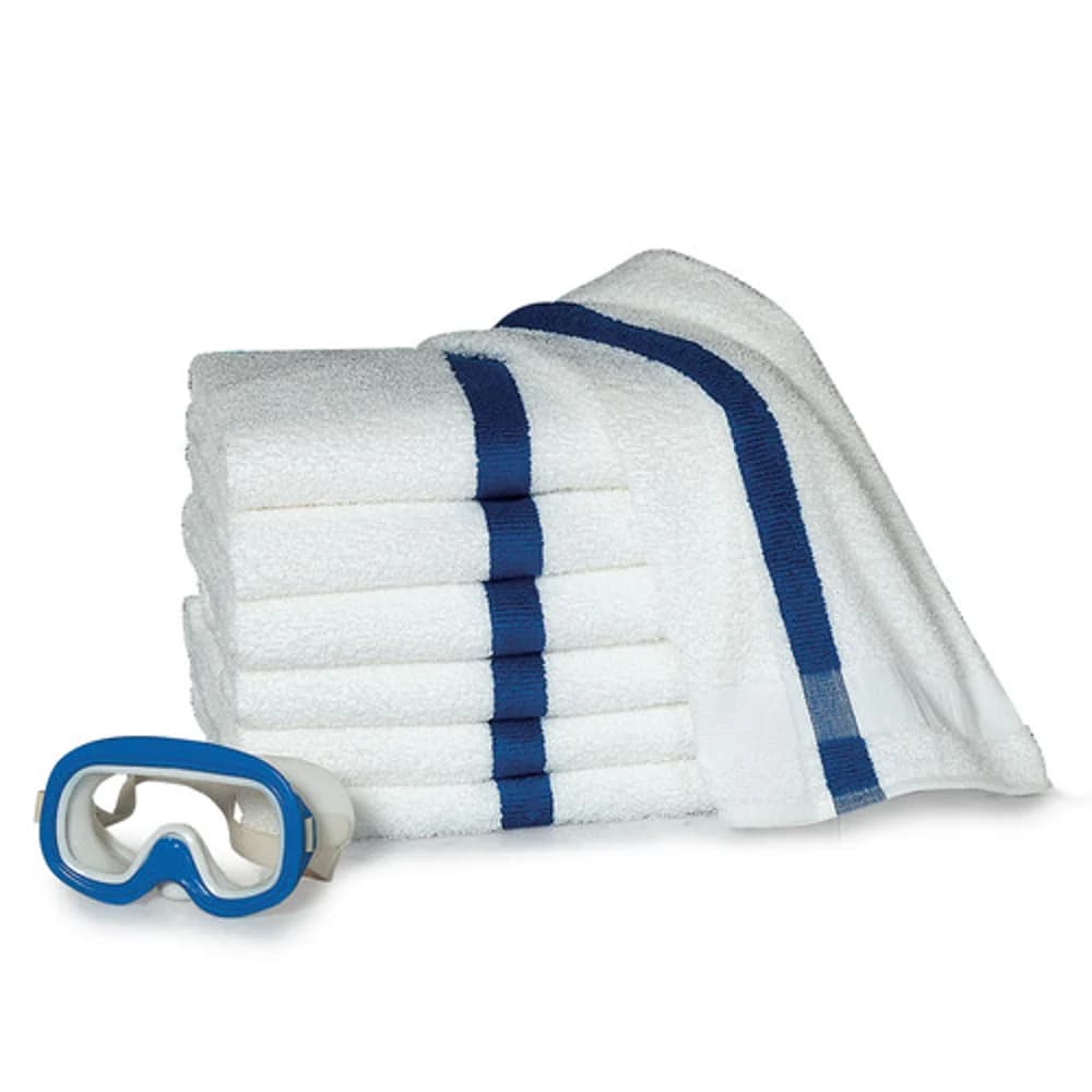 Martex Pool Towel, 20" x 40", 5.5lb/Dz white with Blue Center Stripe thumbnail 3