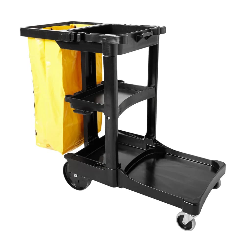 Rubbermaid Janitor Cart with Vinyl Zippered Bag, Black, 46" L x 21.75" W x 38.38" H