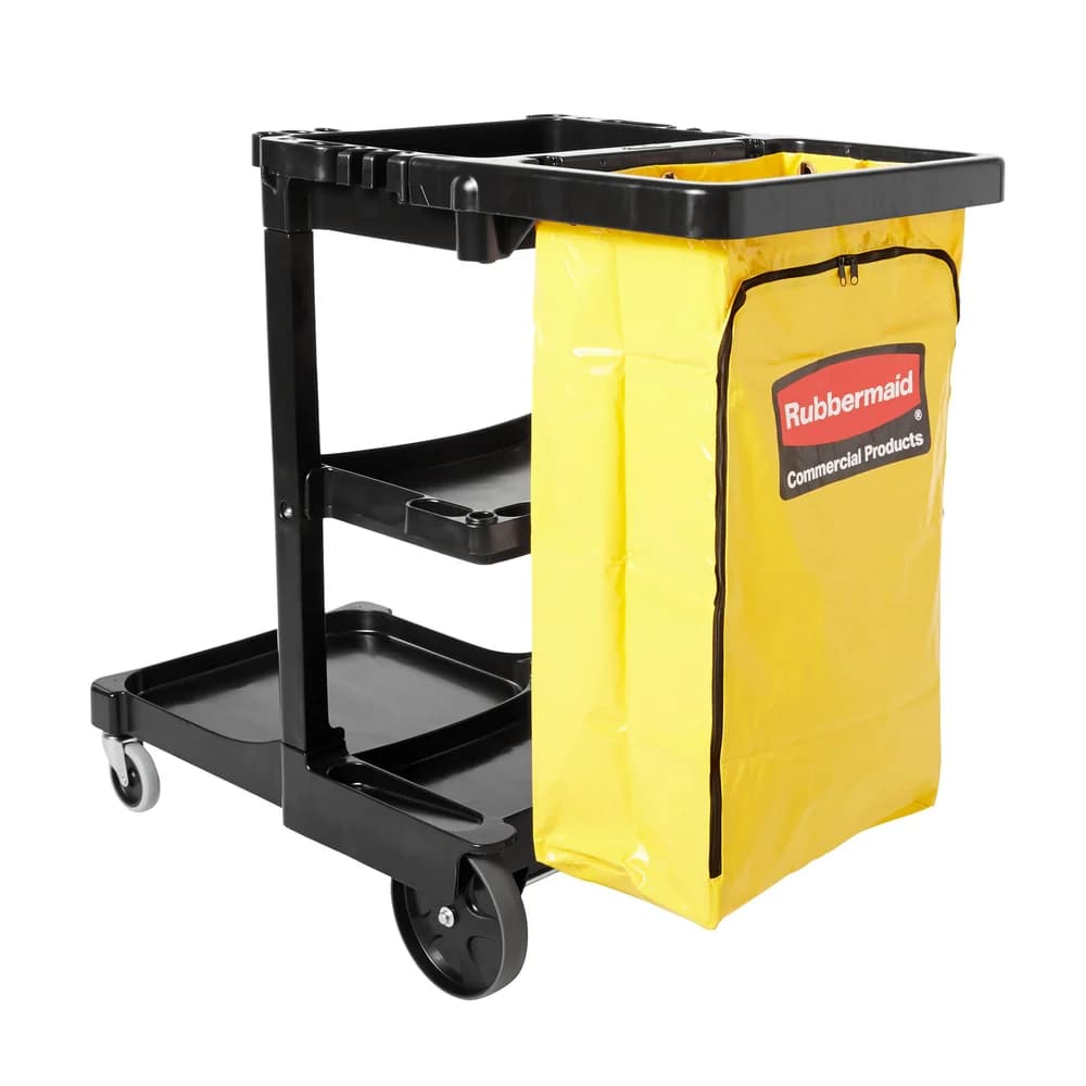 Rubbermaid Janitor Cart with Vinyl Zippered Bag, Black, 46" L x 21.75" W x 38.38" H thumbnail 2