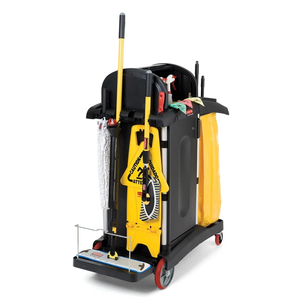 Rubbermaid High Security Janitor Cleaning Cart with Locking Hood and Cabinets, Black thumbnail 2