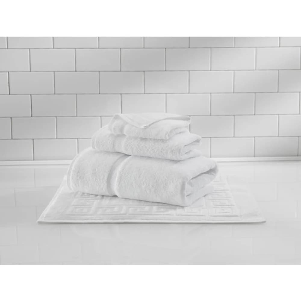 1888 Mills Crown Touch Bath Mat, Dobby Greek Key Border, 21" x 32" , 9.5 lb/dz, White