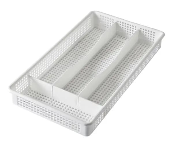 4 Compartment White Plastic Mesh Compact Cutlery Tray