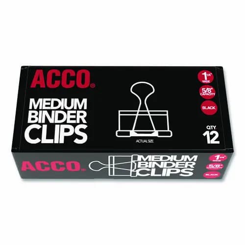 ACCO Binder Clips, Medium, Black/Silver, Dozen