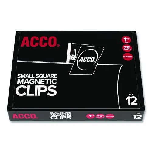ACCO Magnetic Clips, 0.88" Jaw Capacity, Silver, 12/Pack