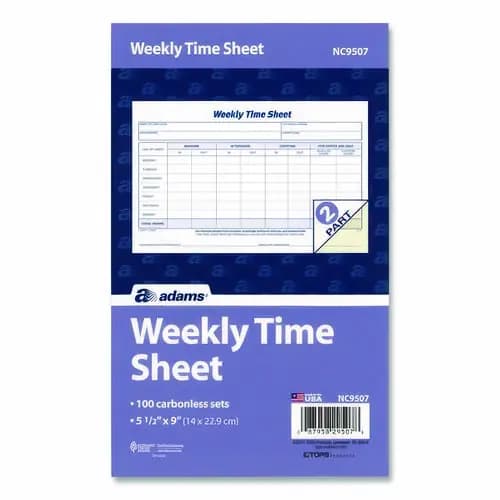 Adams® Weekly Time Sheets, Two-Part Carbonless, 8.5 x 5.5, 100 Forms