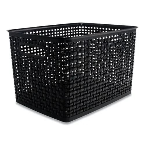Advantus Plastic Weave Bin, Large, Black, 13.5" x 10.5" x 8.75"