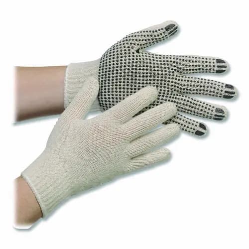 AMBITEX® Pro PVC-Dotted String-Knit Gloves, Medium, White/Black, Dozen