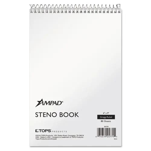 Ampad® Steno Pads, Gregg Rule, Tan Cover, 80 White 6 x 9 Sheets