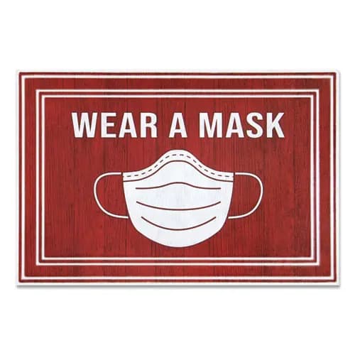 Apache Mills® Message Floor Mats, Red/White, "Wear A Mask"