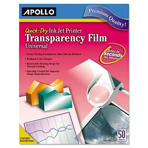 Apollo® Quick-Dry Color Inkjet Transparency Film, 8.5" x 11", 50/Box