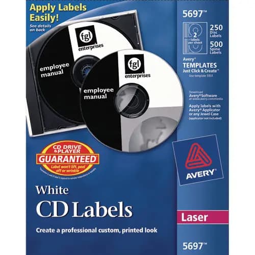 Avery® Laser CD Labels, Matte White, 250/Pack