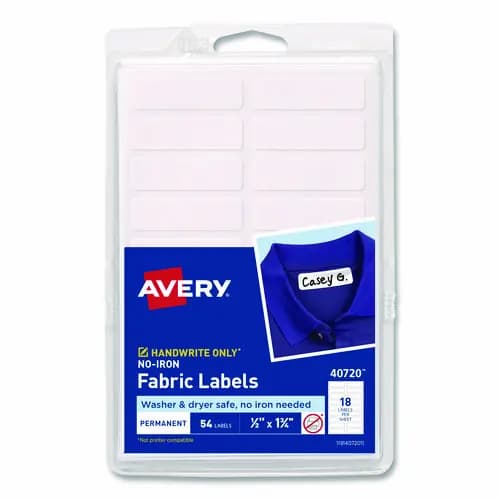 Avery® No-Iron Fabric Labels, White, 18/Sheet, 3 Sheets/Pack