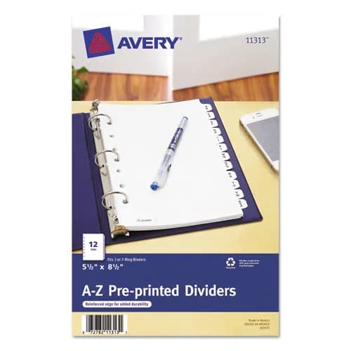 Avery® Preprinted Tab Dividers, 12-Tab, A to Z, White, Mini Size, 1 Set