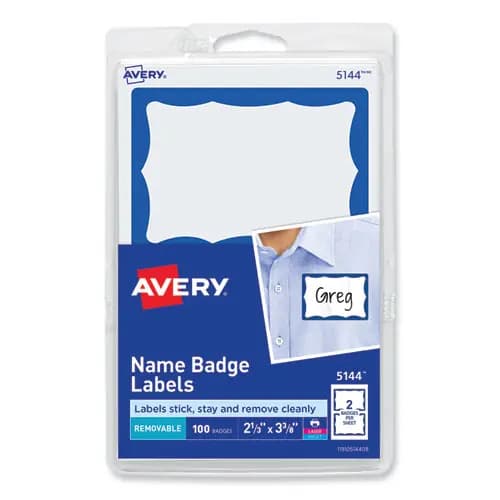 Avery® Printable Adhesive Name Badges, Blue Border, 100/Pack