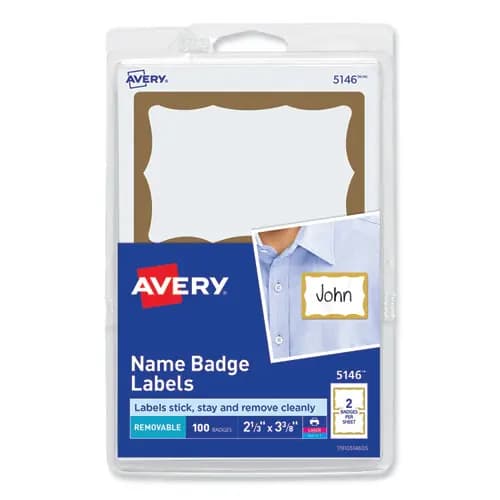 Avery® Printable Adhesive Name Badges, Gold Border, 100/Pack