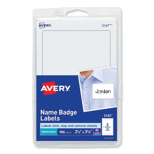 Avery® Printable Adhesive Name Badges, White, 100/Pack