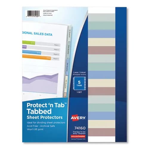 Avery® Protect 'n Tab Top-Load Clear Sheet Protectors with Five Tabs, Letter Size