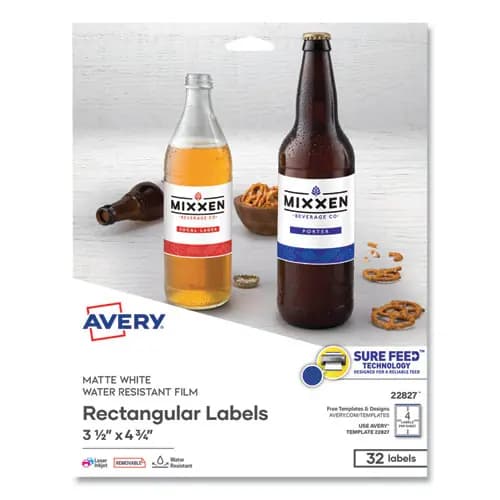 Avery® Removable Durable White Rectangle Labels with Sure Feed® Technology