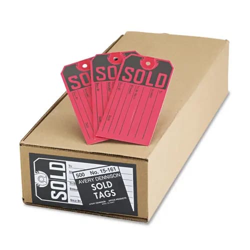 Avery® Sold Tags, Paper, 4.75 x 2.38, Red/Black, 500/Box