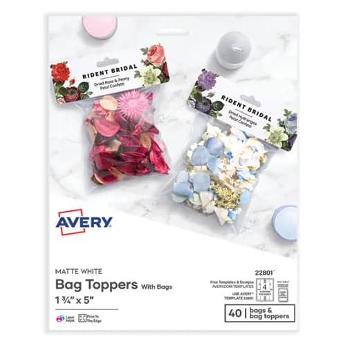 Avery® Sure Feed Printable Toppers with Bags, 1.75 x 5, White, 40/Pack