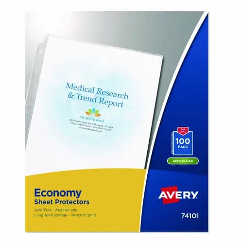 Avery® Top-Load Sheet Protector, Economy Gauge, Letter Size, Semi-Clear, 100/Box