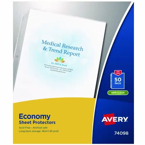 Avery® Top-Load Sheet Protector, Economy Gauge, Semi-Clear, Letter Size, 50/Box