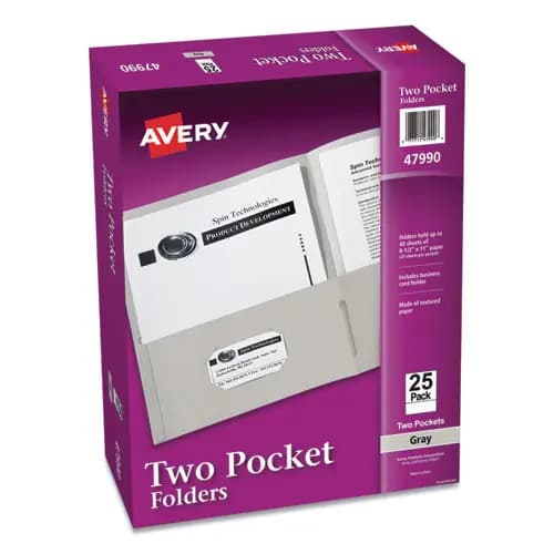 Avery® Two-Pocket Folder, Gray, 40-Sheet Capacity, 11 x 8.5, 25/Box