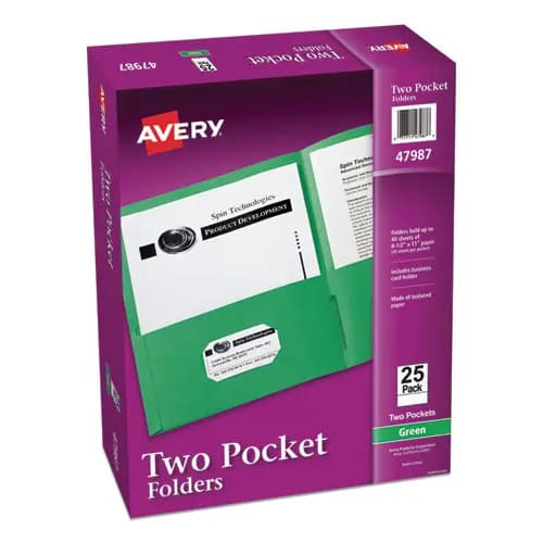Avery® Two-Pocket Folder, Green, 25/Box
