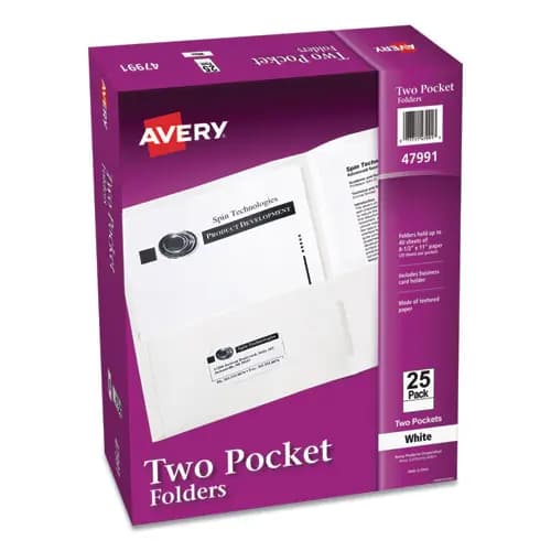 Avery® Two-Pocket Folder, White, 25/Box