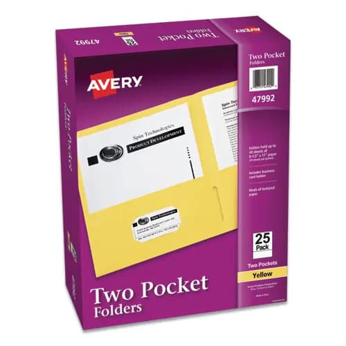 Avery® Two-Pocket Folder, Yellow, 40-Sheet Capacity, 11 x 8.5, 25/Box