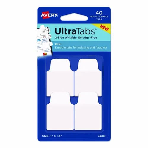Avery® Ultra Tabs Repositionable Tabs, 1/10-Cut, 1" Wide, White, 40/Pack