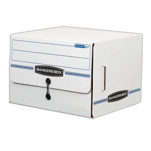 Bankers Box® SIDE-TAB Storage Boxes, Letter Files, White/Blue, 12/Carton