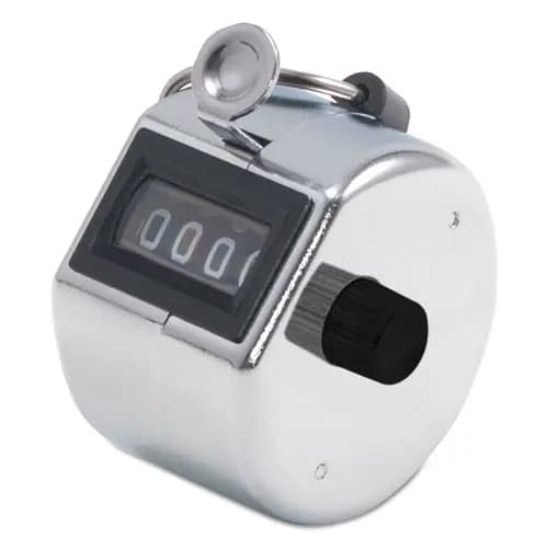 Bates® Tally I Hand Model Tally Counter, Registers 0-9999, Chrome