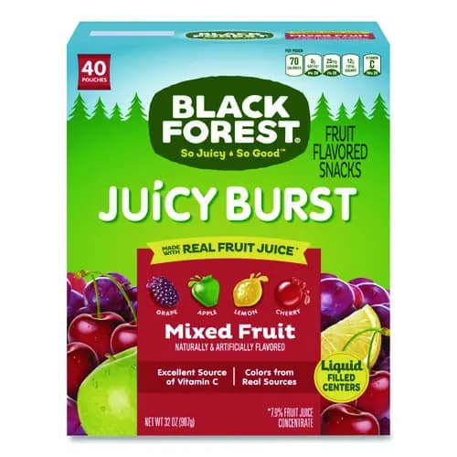 Black Forest® Juicy Burst Fruit Flavored Snack, Mixed Fruit, 40 Pack, 32 oz Box