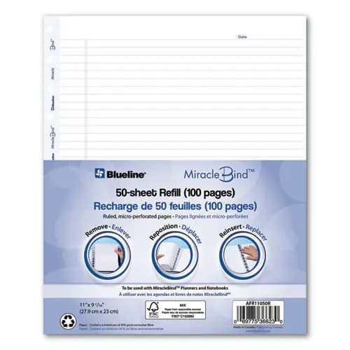 Blueline® MiracleBind™ Ruled Paper Refill Sheets
