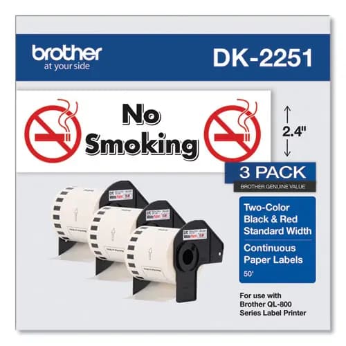 Brother Continuous Paper Label Tape, 2.44" x 50 ft, White, 3 Rolls/Pack