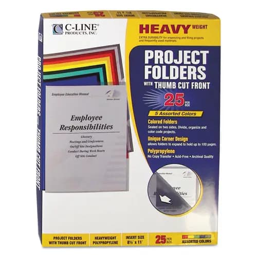 C-Line® Poly Project Folders, Letter Size, Assorted Colors, 25/Box